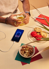 Charging phone on the table