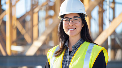Female Engineer at Construction Site in Safety Gear