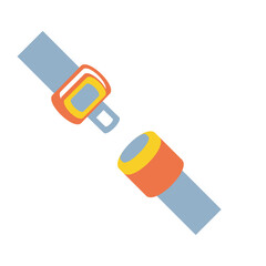Flat vector illustration of a car seat belt with buckle and strap for vehicle passenger safety and accident prevention
