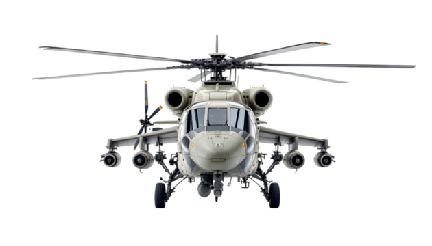 Realistic Image Military Helicopter Rotorcraft Aircraft Aviation Flight Chopper Transportation Rotor Blades Cockpit Front View