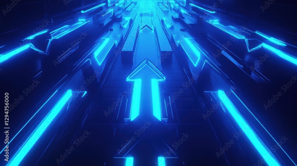 Poster abstract background featuring glowing blue arrows pointing upwards, symbolizing growth and progress.