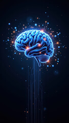 A conceptual representation of artificial general intelligence with a brain graphic at its center, symbolizing advanced thinking and cognitive processes.