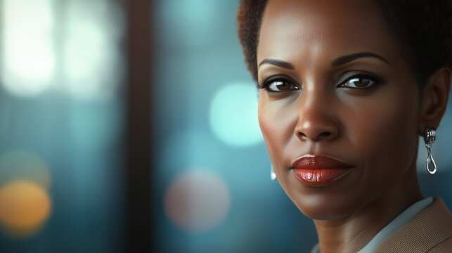 An african american woman in suit. Businesswoman in business office with manager. Portrait of young woman in black and a young man in a corporate office. A woman of lifestyle african american descent.