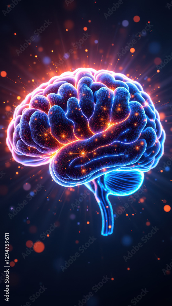 Poster an artistic rendering of a human brain with an emphasis on artificial general intelligence, represen