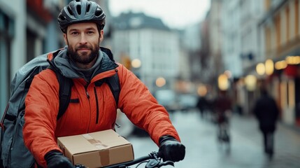 Delivery Man on Bike in City