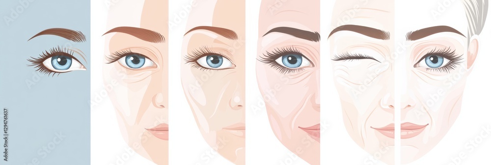 Poster Infographic showing how skin ages and the effects of Botox on reducing wrinkles over time. Generative AI