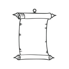 Black silhouette of paper scroll and feather pen