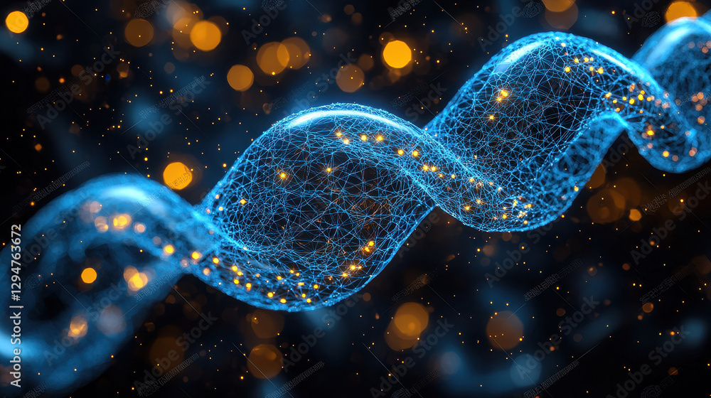 Poster advanced cybernetic weave featuring glowing neural threads integrated with organic textures illumina