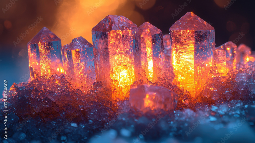 Poster close-up view of sugar crystals dissolving in water creating a captivating display of colors and tex