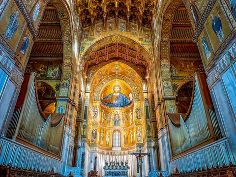 interior of monreale cathedral in Sicily,