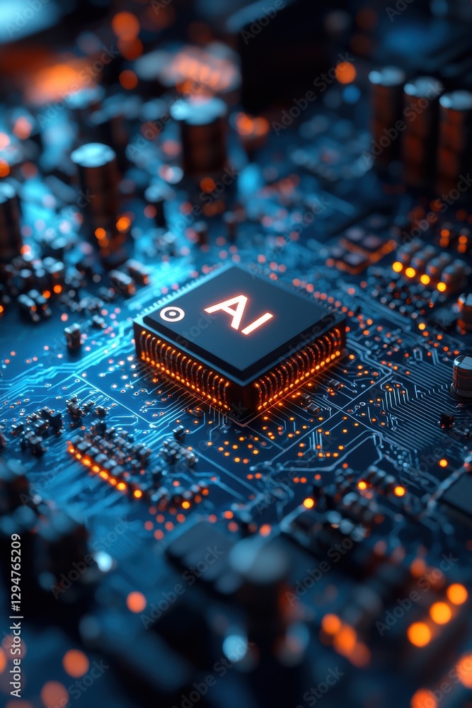 Aufkleber artificial intelligence microchip on integrated circuit board with glowing light