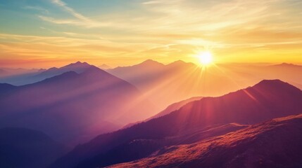 Fototapeta premium Vibrant Sunset over Majestic Mountain Range