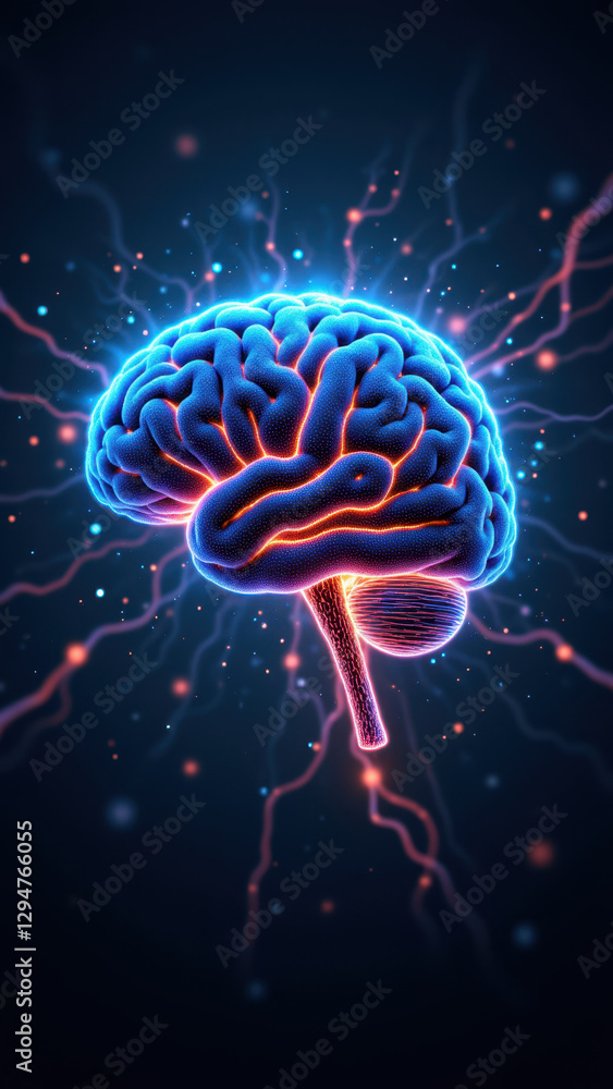 Poster brain with lightning bolts representing artificial general intelligence (agi).