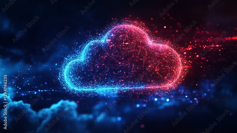 Poster abstract cloud computing network digital data red blue technology innovation futuristic concept back