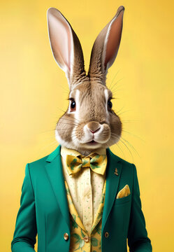 Antropomorfismo, conejo, , retrato, arte, hombre conejo elegante