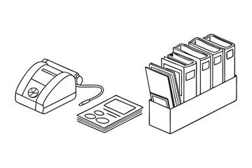 Stylized Line Drawing of Office Papers and Files Vector Art