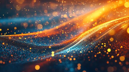 Obraz premium Abstract Orange Blue Glittering Particle Wave Background Digital Art Design Modern Texture Shiny Elegant Luxury Festive Celebration Sparkling 