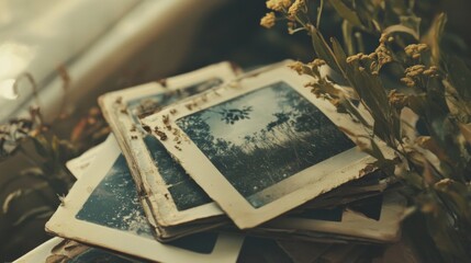 Aged Photographs and Dried Flowers Still Life