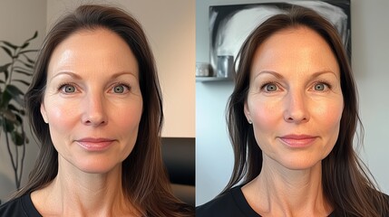 Woman with a different expression on her face. A woman is undergoing a spa treatment to treat her skin after menopause. Laser treatment for wrinkles with laser microneedling lifestyle rf. A woman.