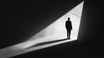Silhouette of a Man in a Light Beam