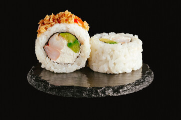 traditional Japanese sushi on a black background
