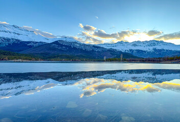 amazing reflections and winter texture in the pond