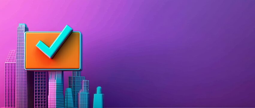 A streamlined progress bar featuring a checkmark, set against a purple backdrop, signifies completion and achievement