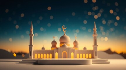 Serene Mosque at Sunset 3d Render Islamic Art