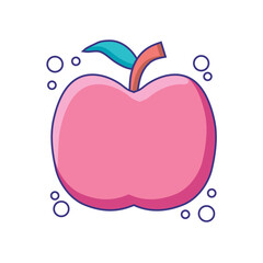 Vector illustration of a red cartoon apple with a leaf in flat design style, symbolizing health and education