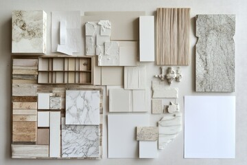 Neutral materials mood board, studio shot, design samples