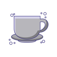 Vector illustration of a gray ceramic cup with saucer, perfect for hot beverages like tea or coffee in a minimalist style