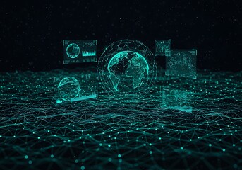 Global Network Connecting Earth Through Digital Data and Futuristic Interface