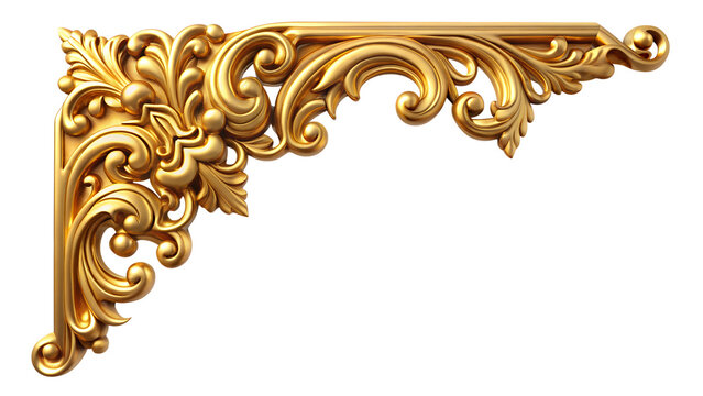 Antique gold corner frame isolated on white background