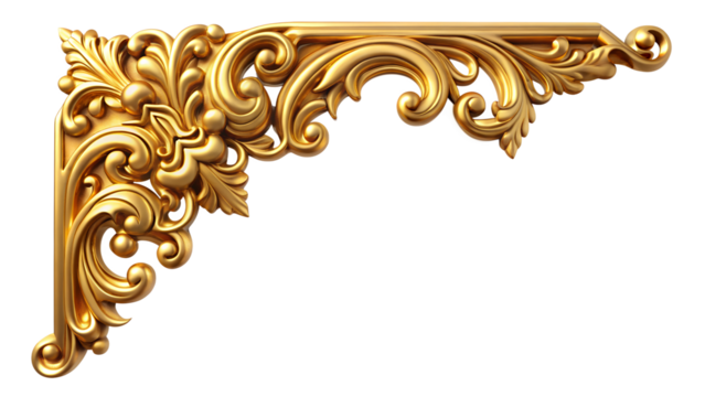 Antique gold corner frame isolated on white background