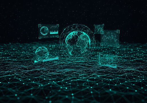 Global Network Connecting Earth Through Digital Data and Futuristic Interface - Powered by Adobe