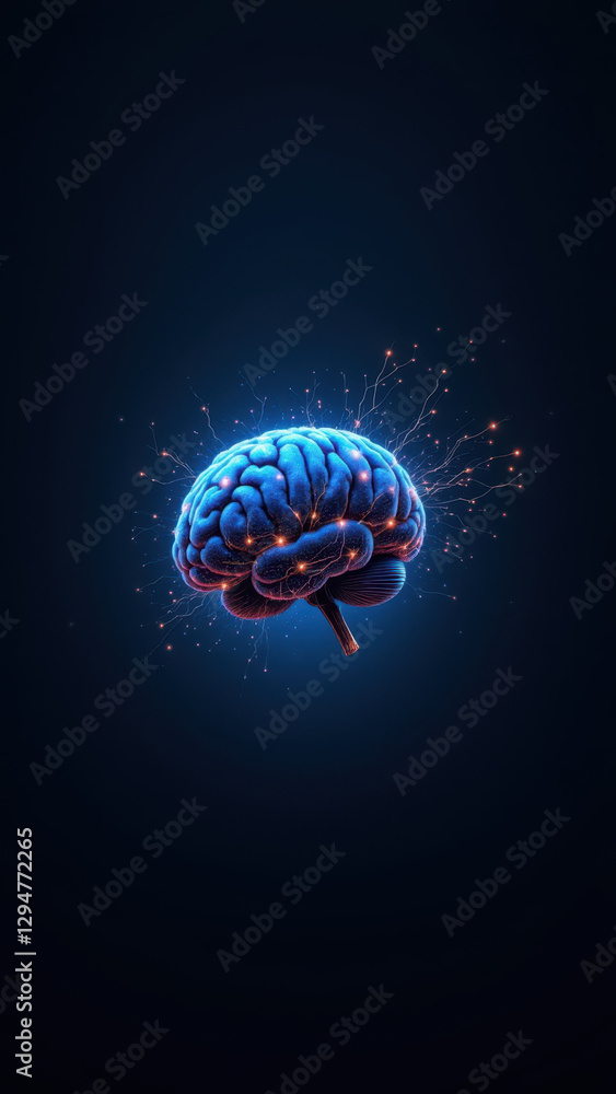 Poster Image depicts a human brain with colorful sparks radiating from its center against a dark background, symbolizing artificial intelligence or cognitive processes.