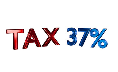 Tax 37%, USA IRS, tax rate, financial concept, transparent PNG, 3D render