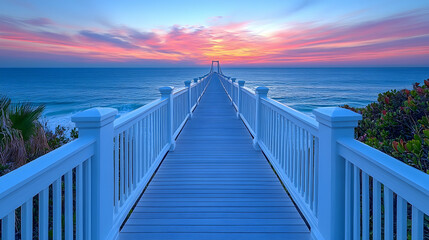 Obraz premium Coastal Sunrise Pier Pathway