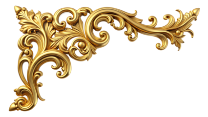 Antique gold corner frame isolated on white background