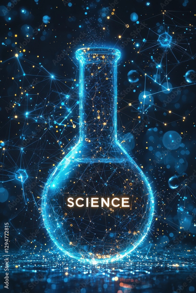 Poster abstract science and technology background with a glowing network pattern overlay