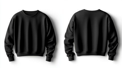 The front and rear of a sweatshirt, a set of black sweatshirts, black sweatshirt mockups, black sweatshirt templates, black sweatshirts in isolation, and sweatshirts that are easy to separate