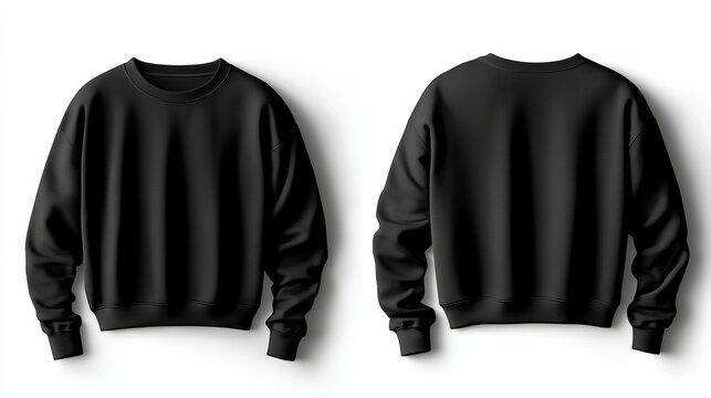 The front and rear of a sweatshirt, a set of black sweatshirts, black sweatshirt mockups, black sweatshirt templates, black sweatshirts in isolation, and sweatshirts that are easy to separate