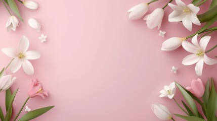 Fototapeta premium Beautiful background template made of Spring flowers.
