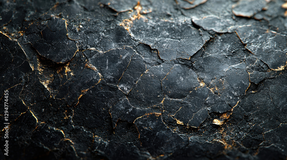 Poster macro shot of ancient weathered marble surface revealing deep cracks, stains, and intricate patterns