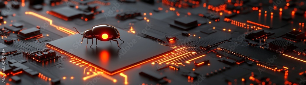 Poster a 3d high-tech representation of a circuit board with glowing elements and data flow, emphasizing ar