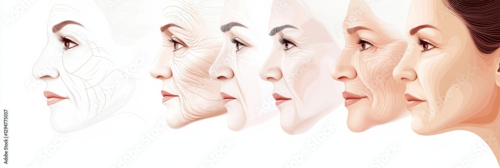 Aufkleber Gradual aging of skin and the impact of Botox on reversing wrinkles visibly explained. Generative AI