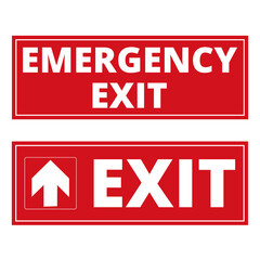 Red emergency exit signs on a white background with copy space