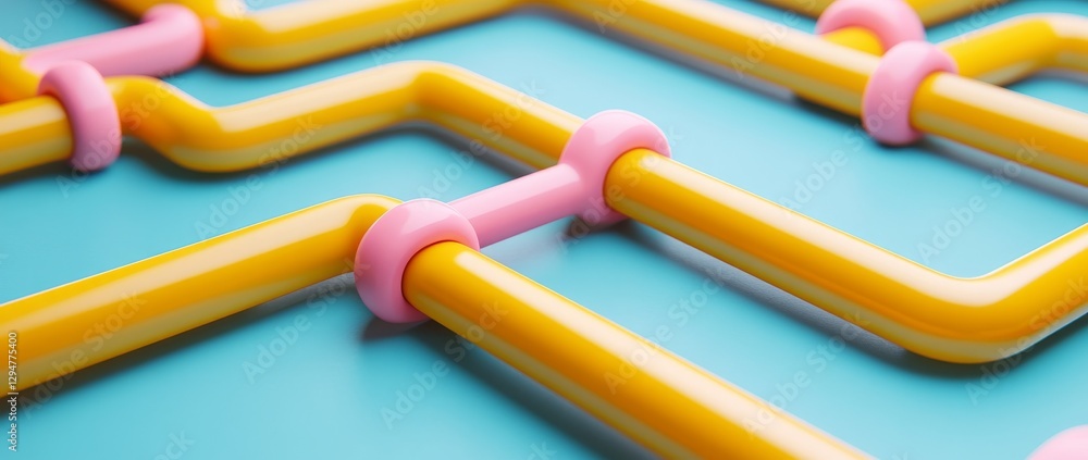 Poster a 3d visualization of network connections with bright yellow cubes, illustrating artificial intellig