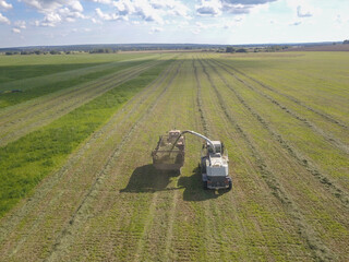 A silage harvester at work, harvesting crops from a field.