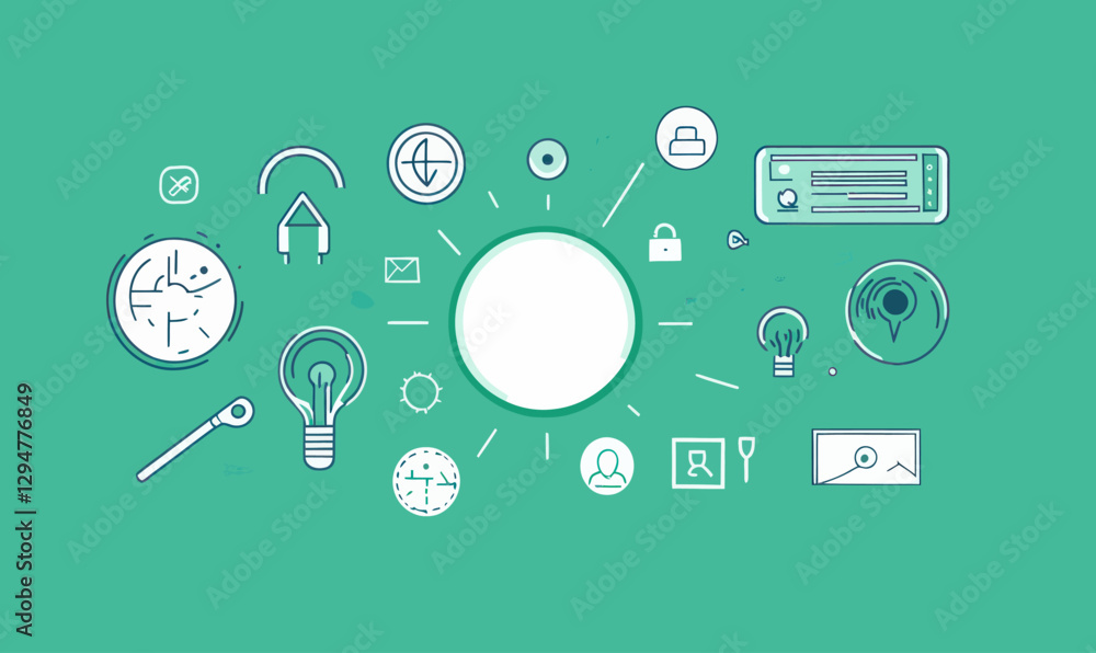 Aufkleber generative ai search experience concept with minimalist icons on green background